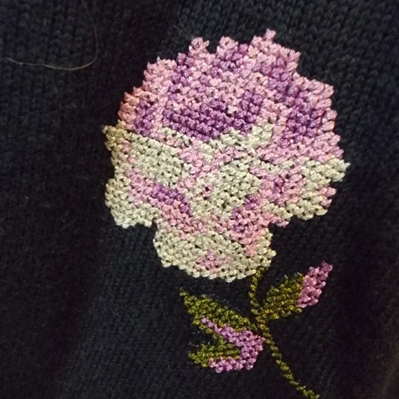 Brooks Brothers Blue Floral Embroidered Needlepoint Grannycore Sweater Size S - Picture 5 of 8